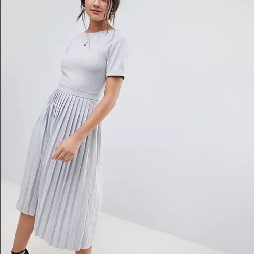 ASOS Design pleated grey jersey dress